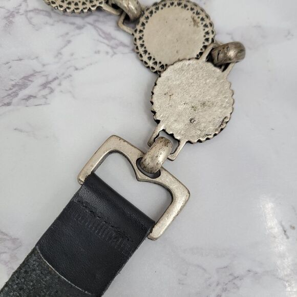 Fossil Vintage Italian Black Leather  and Silver Concho Coin Chain Women's Belt - Picture 8 of 14